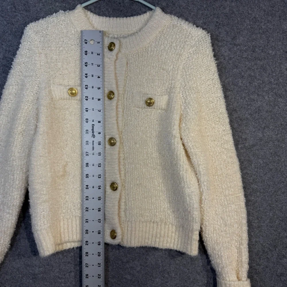 American Eagle Cream Fuzzy Gold Button Front Cardigan‎ Sweater XS Petite